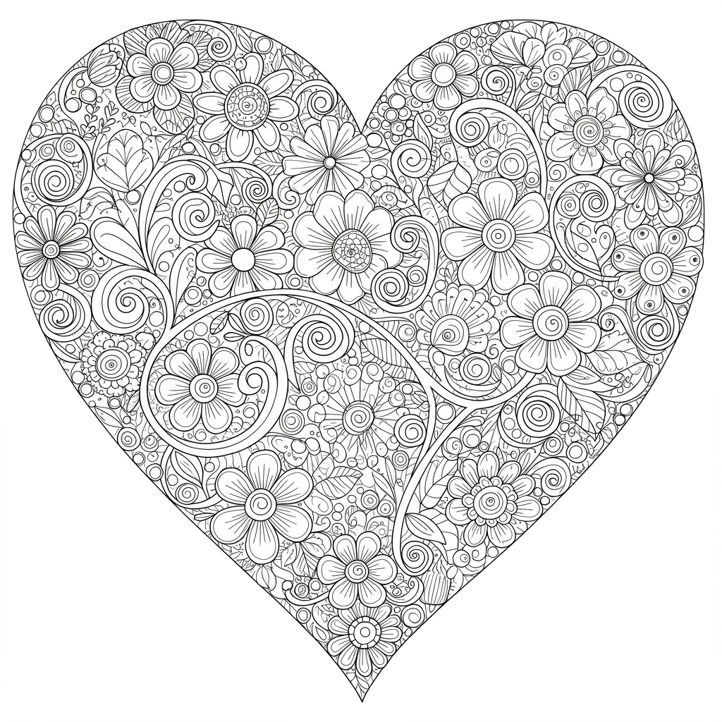 heart flowers coloring page