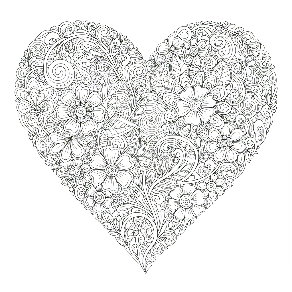 heart flowers coloring page