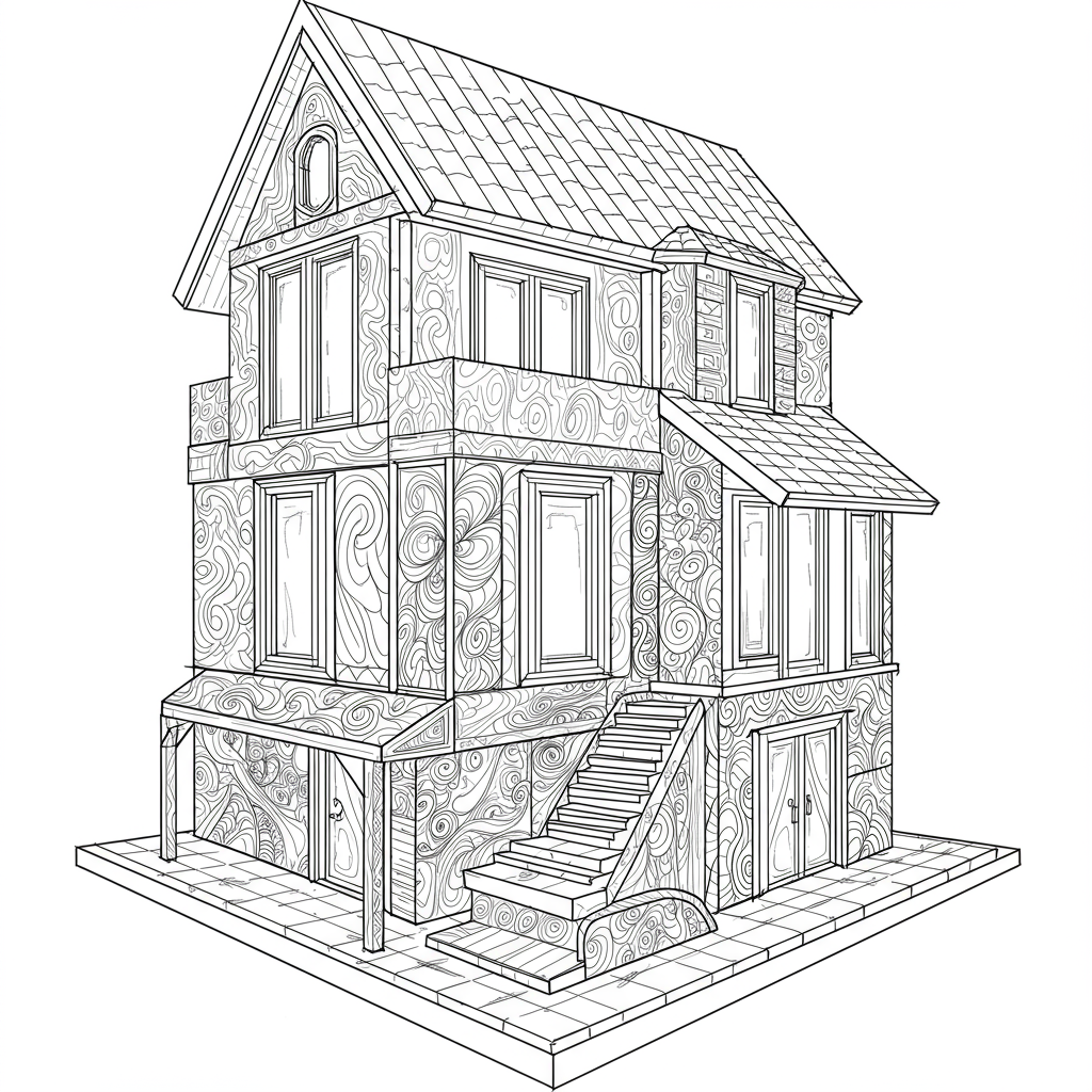 house abstract coloring page