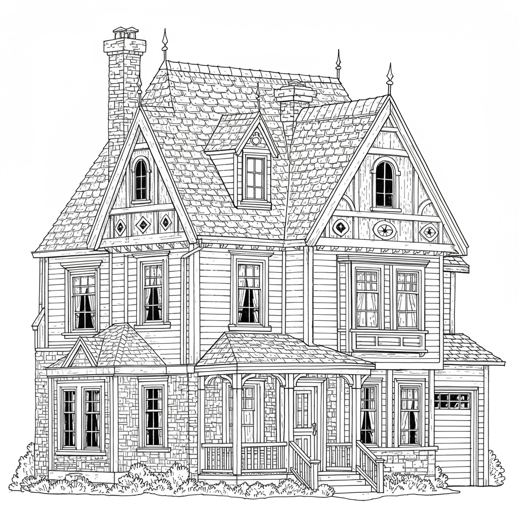 house detailed coloring page
