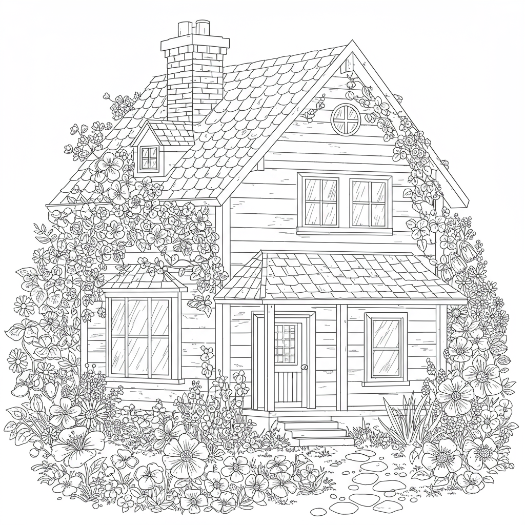 house flowers coloring page