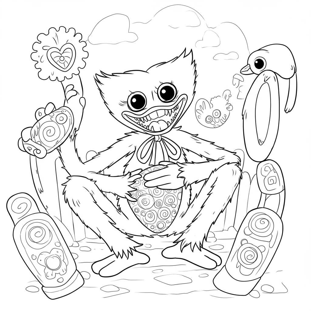 huggy wuggy detailed coloring page