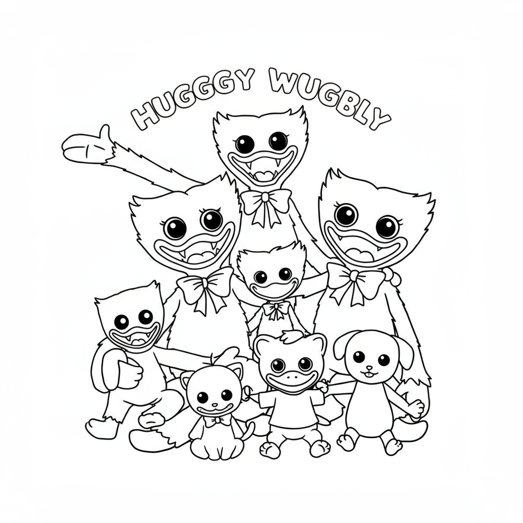 huggy wuggy family coloring page