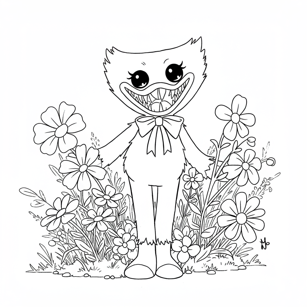 huggy wuggy flowers coloring page