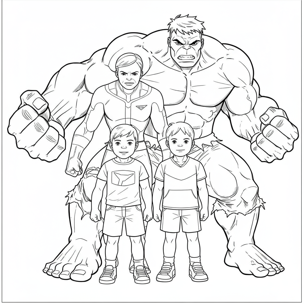 página para colorir de família do incrível hulk