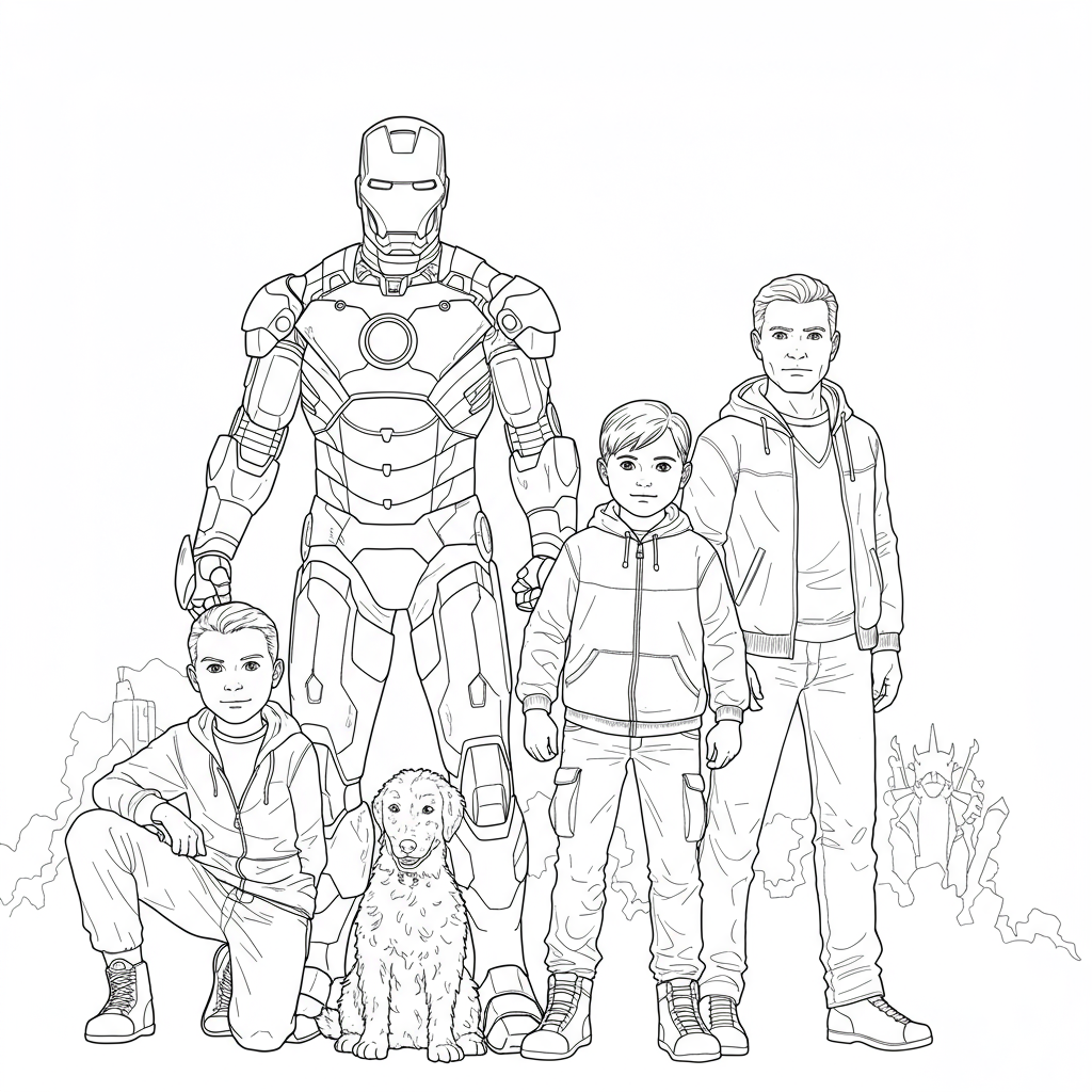 dibujo para colorear de iron man en familia