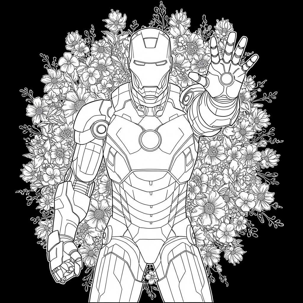 dibujo para colorear de iron man con flores