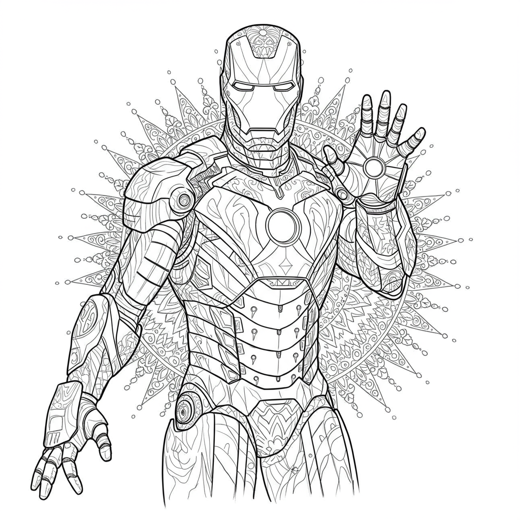 dibujo para colorear de iron man mandala