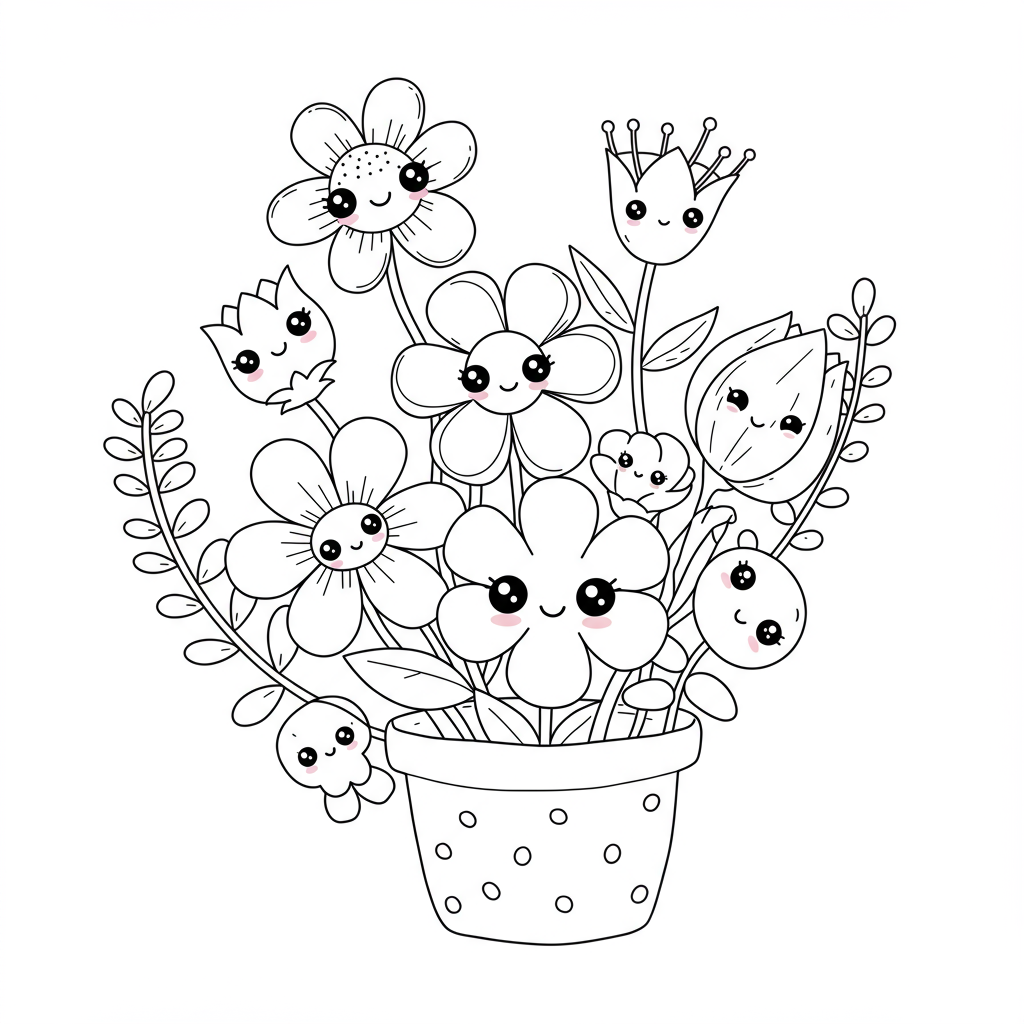 kawaii çiçekler boyama sayfası