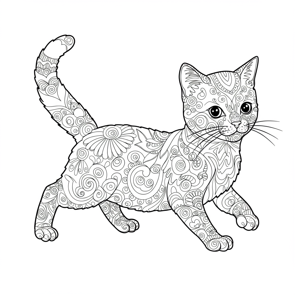 kedi yavrusu soyut boyama sayfası