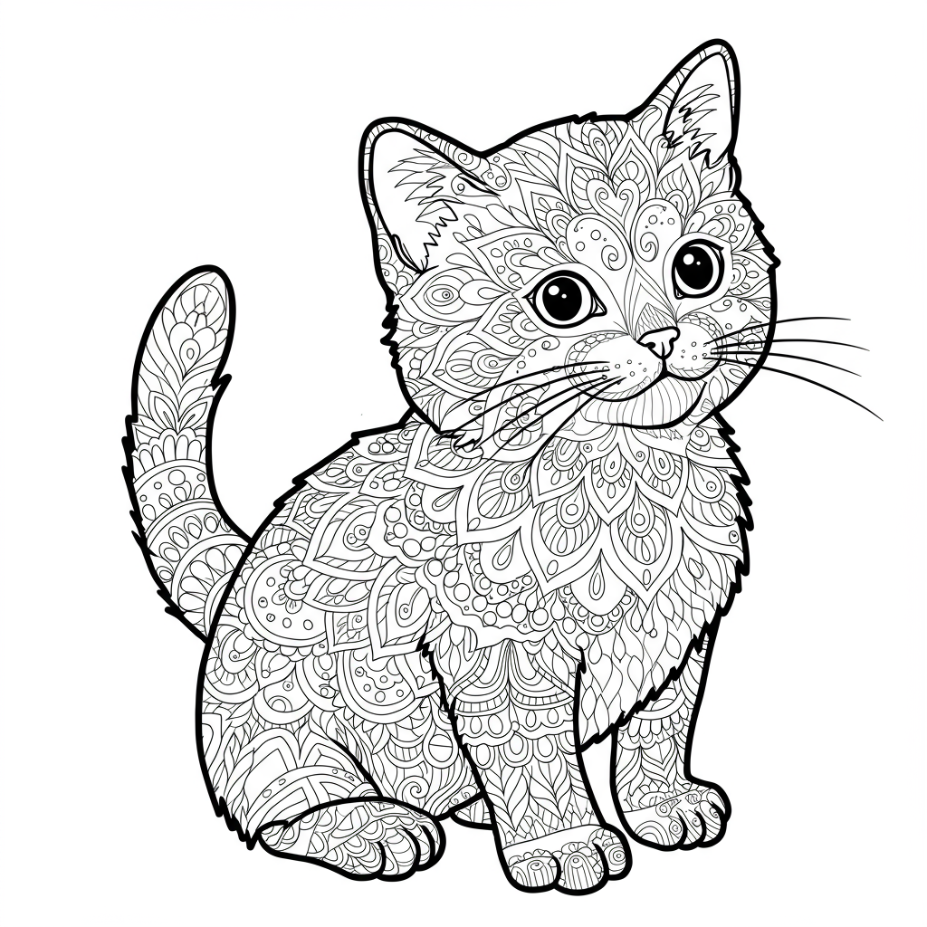 kedi yavrusu mandala boyama sayfası