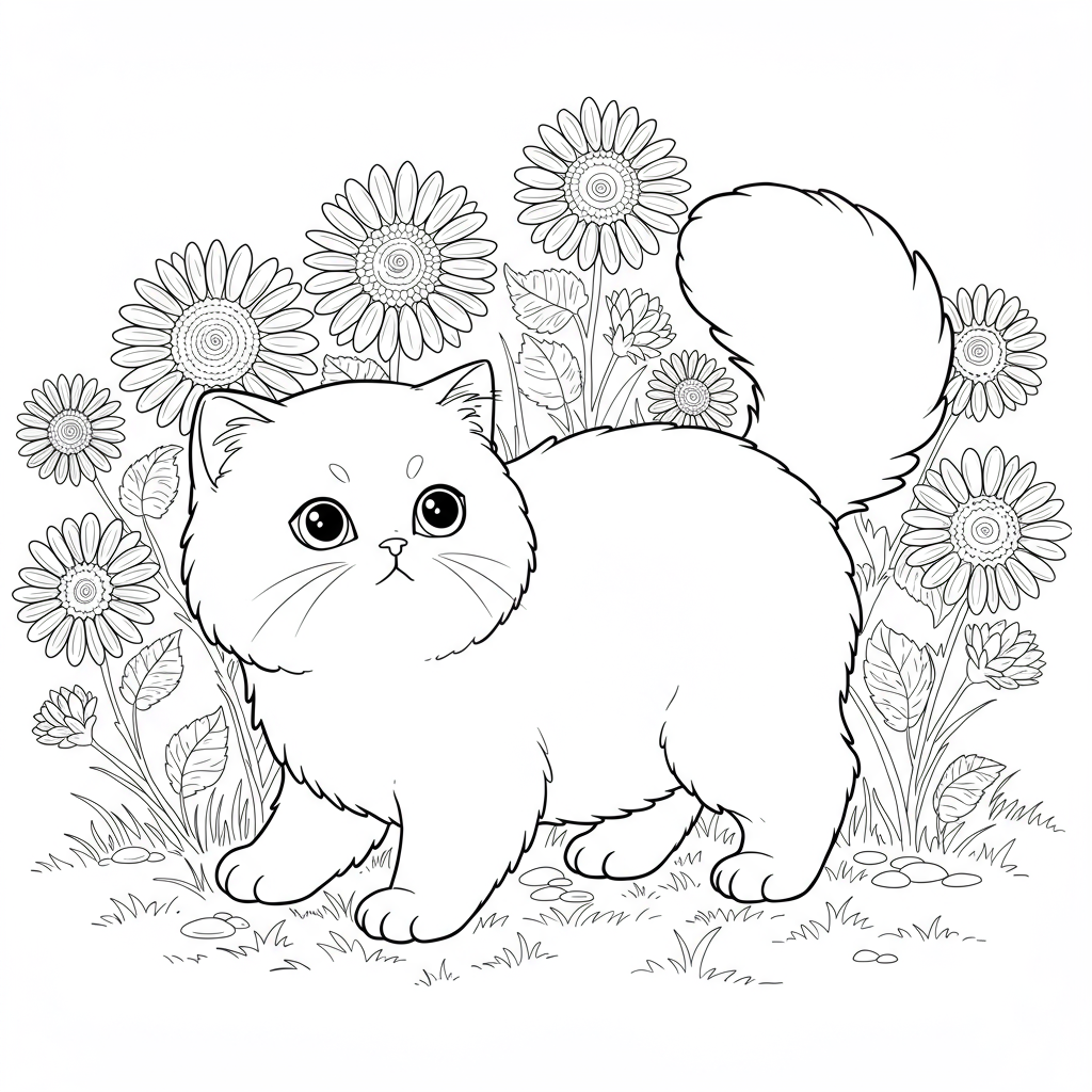 kitty flowers coloring page