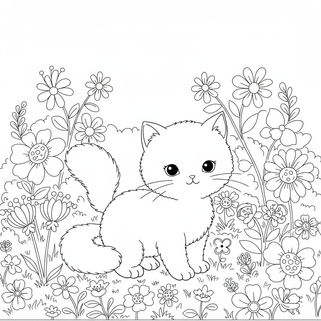 kitty flowers coloring page