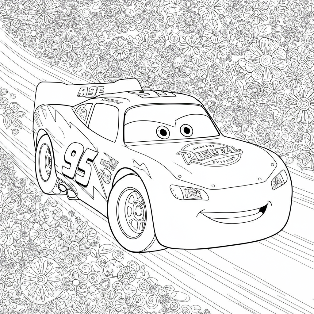 disegni da colorare di Saetta McQueen fiori