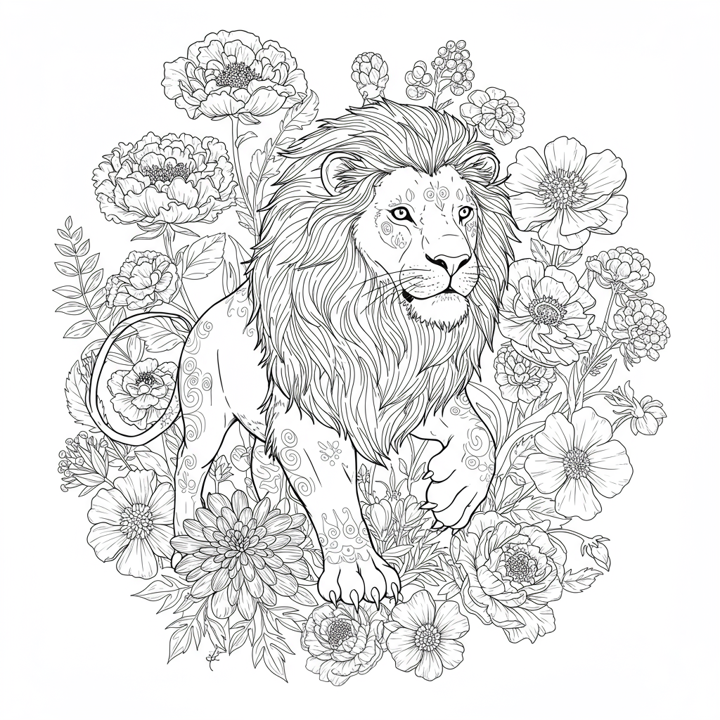 lion flowers coloring page