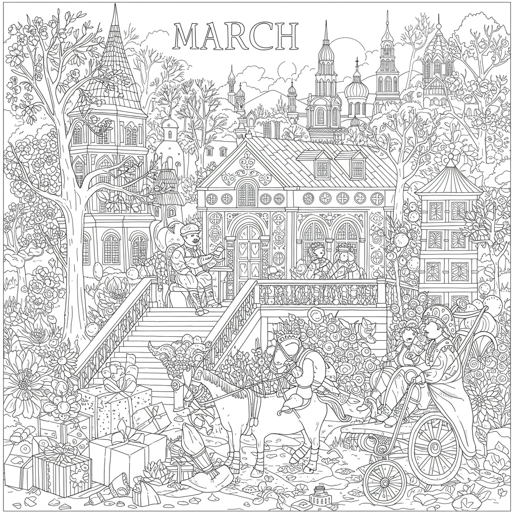 march detailed coloring page