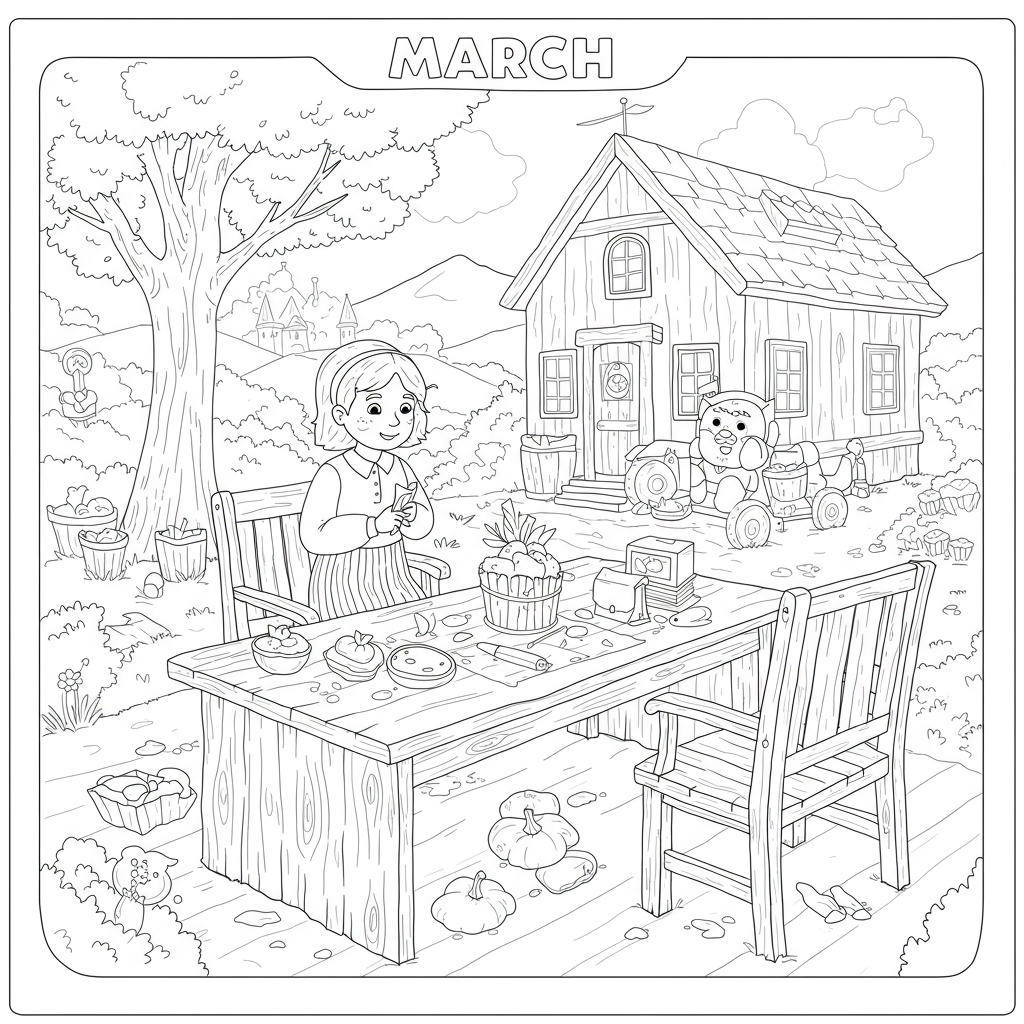 march educational coloring page