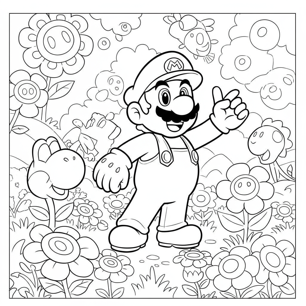 kolorowanka z Mario i kwiatami