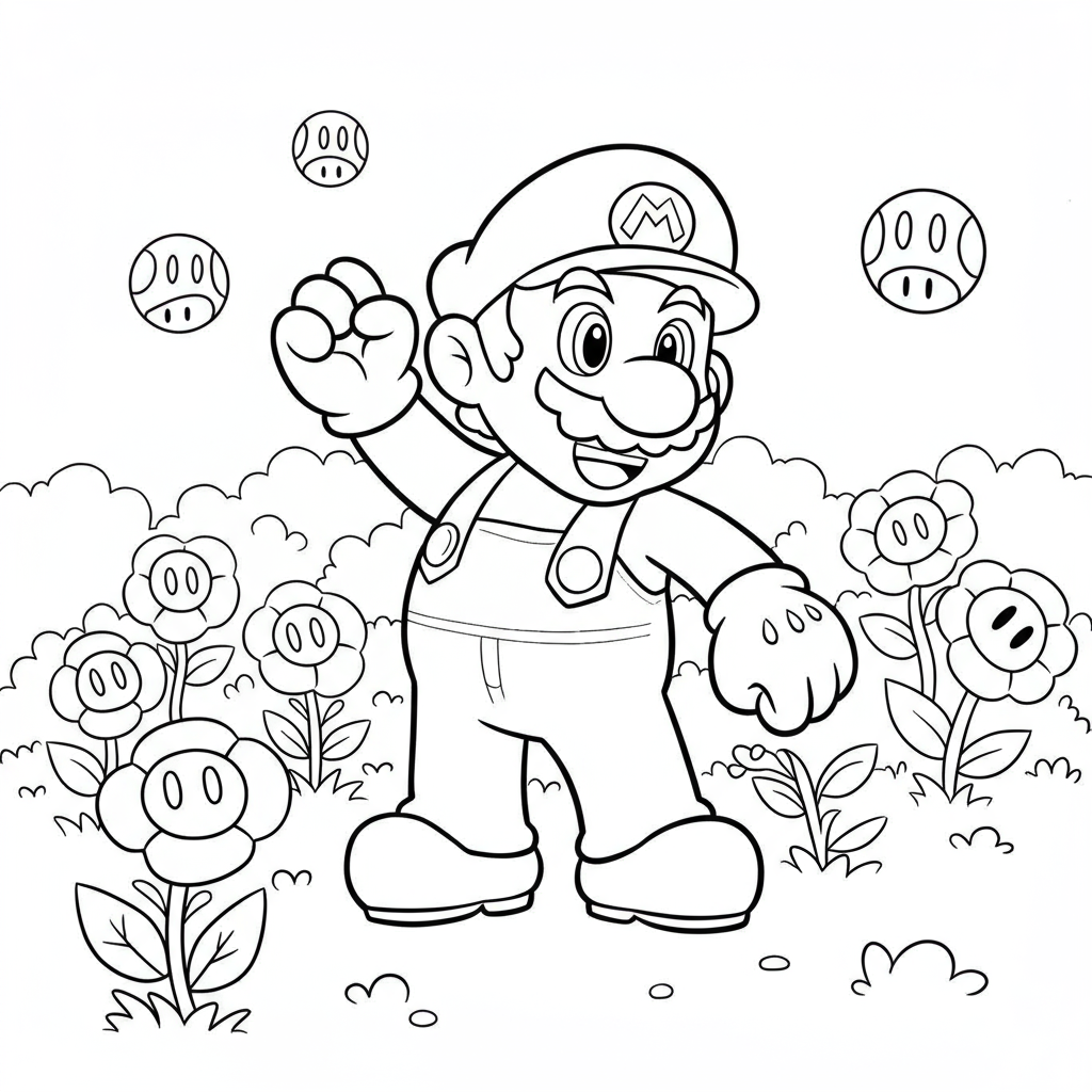 mario flowers coloring page