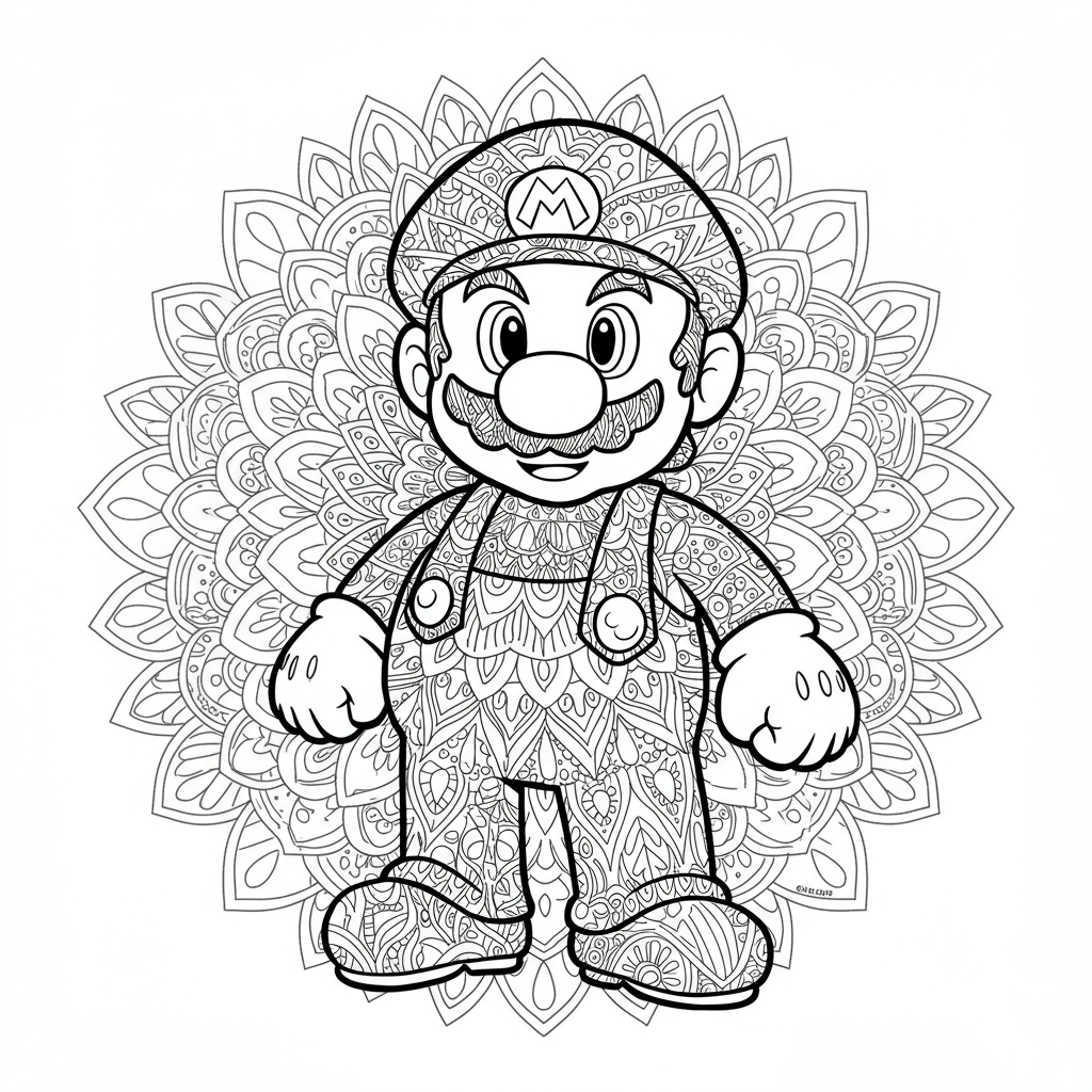 mandala z Mario do kolorowania