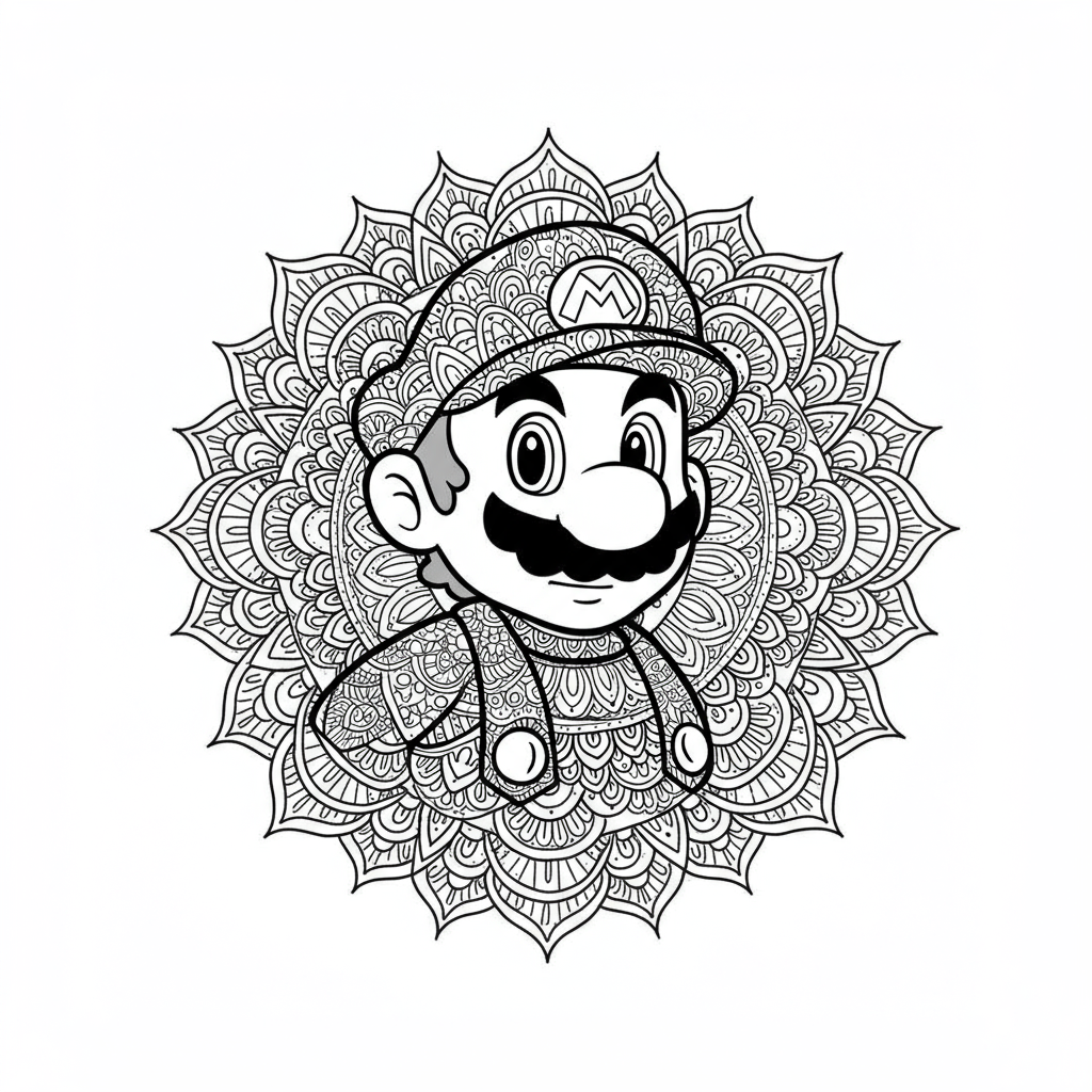 mario mandala coloring page