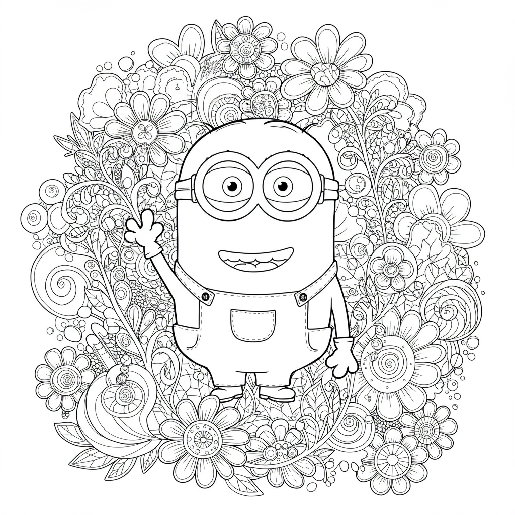 minion flowers coloring page