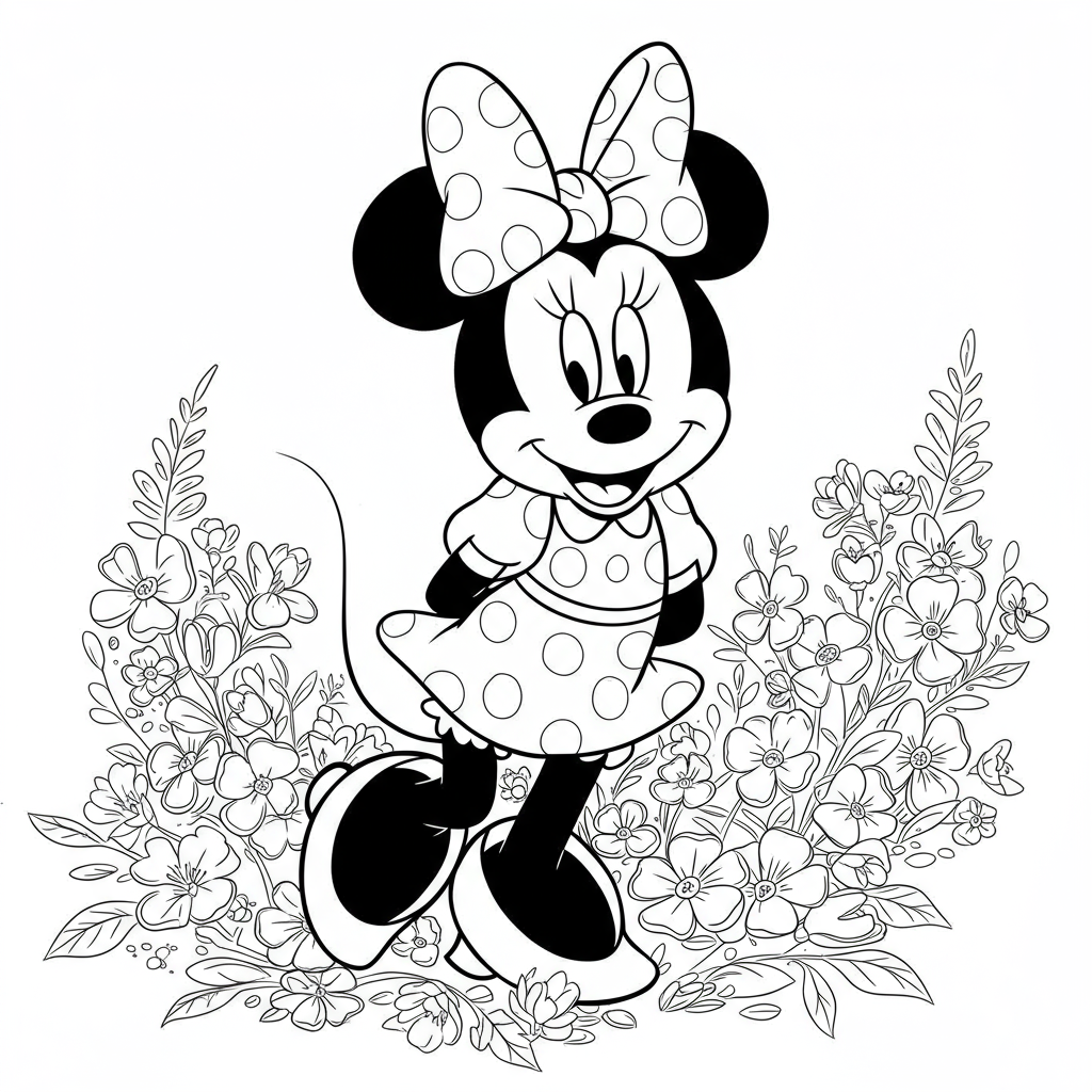 minnie mouse çiçekler boyama sayfası