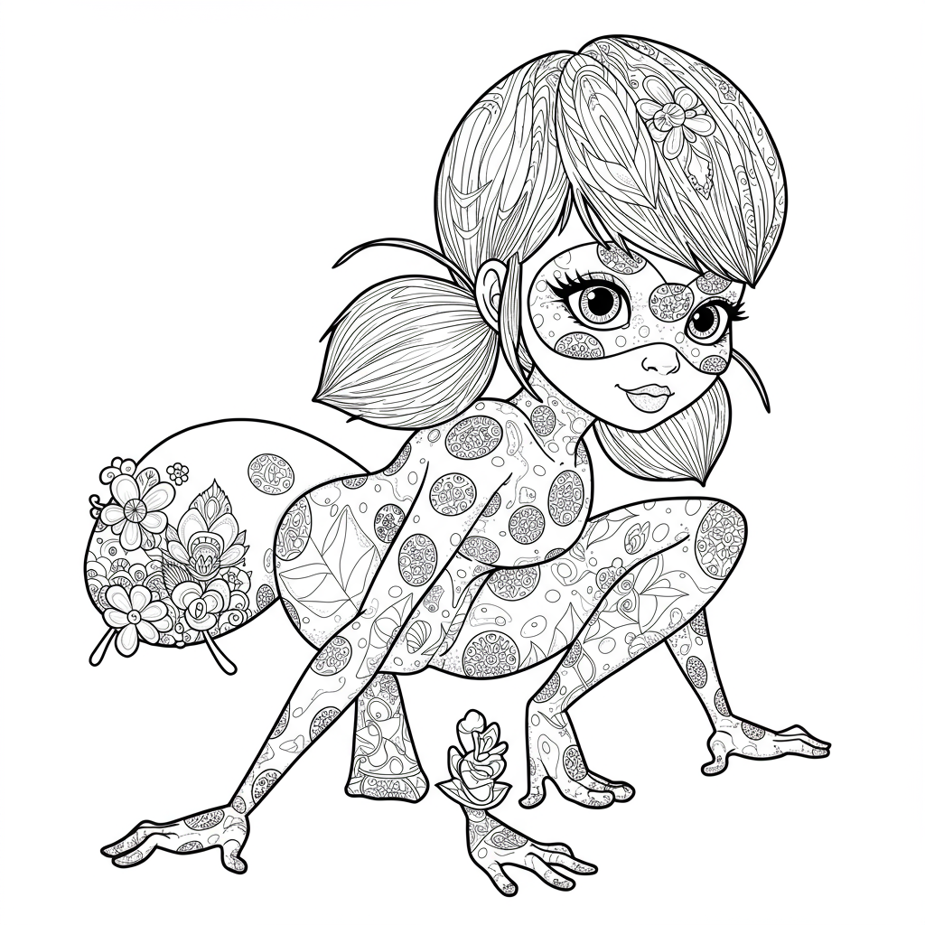 página para colorir decorativa de miraculous ladybug