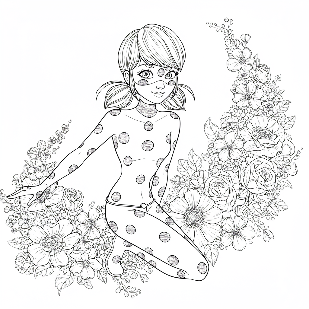 página para colorir de flores de miraculous ladybug