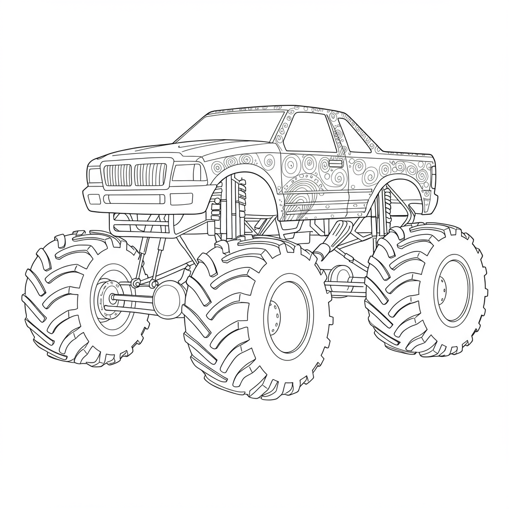 monster truck abstract coloring page