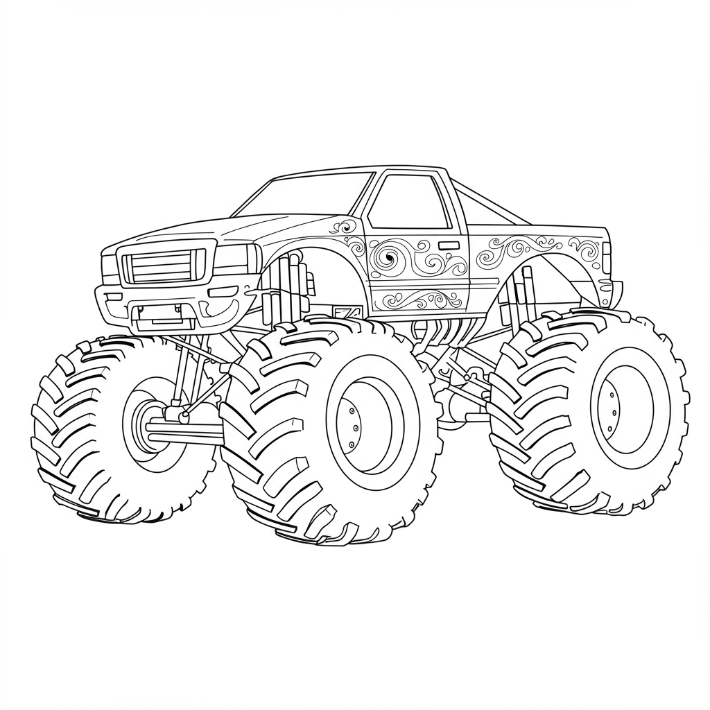 monster truck abstract coloring page