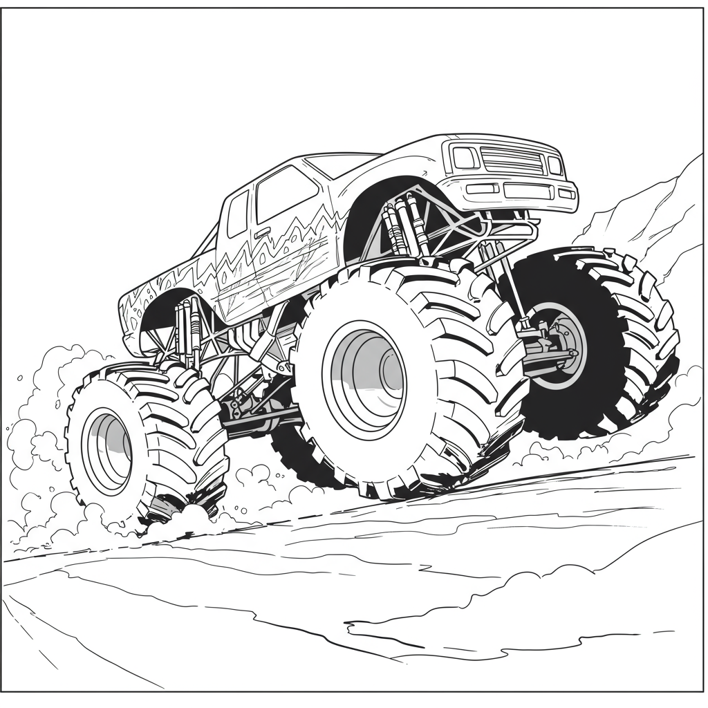 monster truck action coloring page