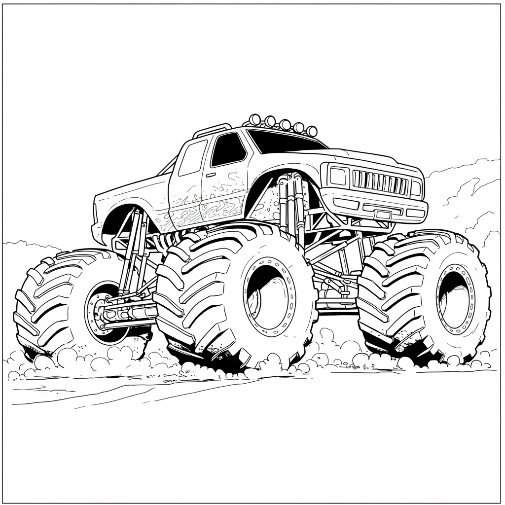 monster truck action coloring page