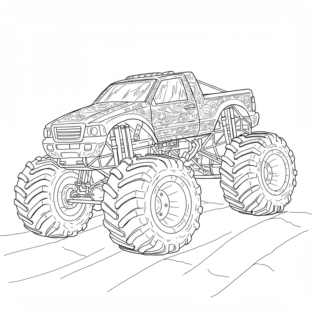 monster truck decorative coloring page