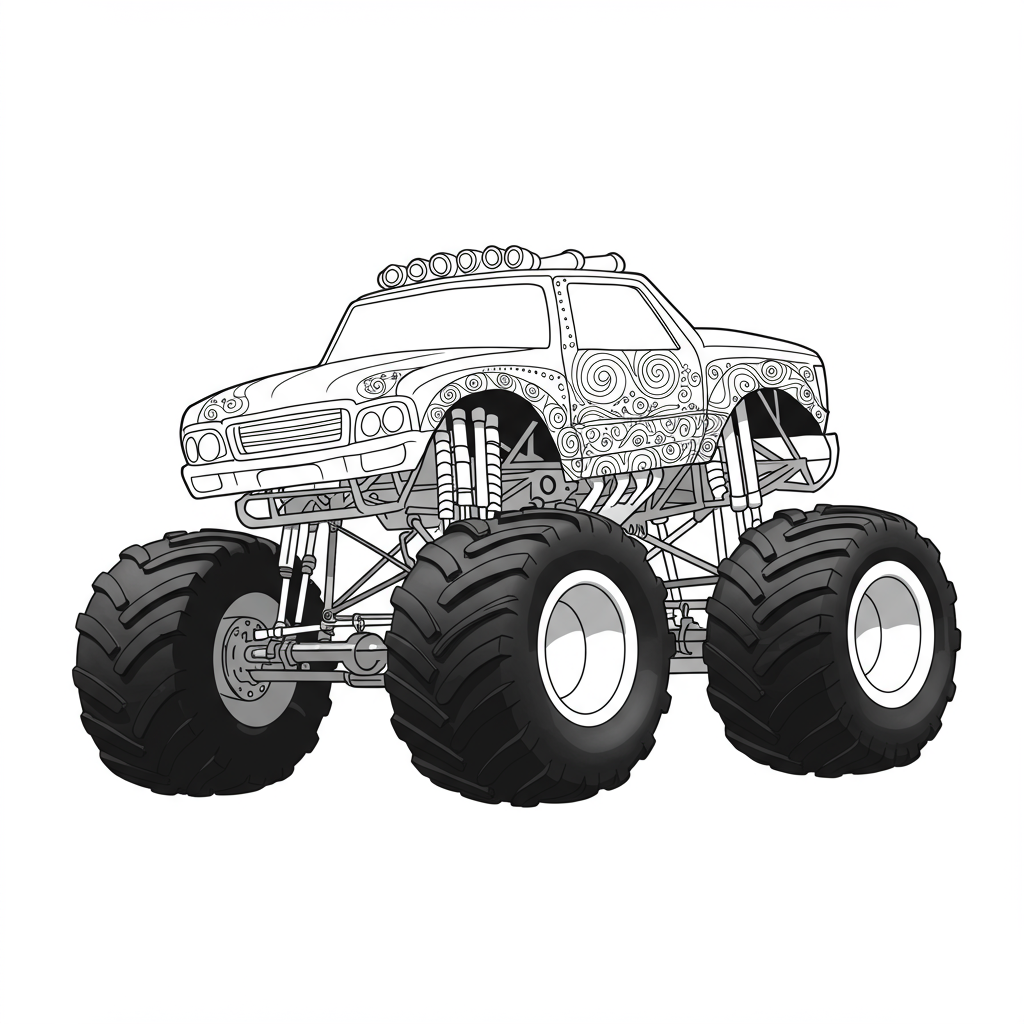monster truck decorative coloring page