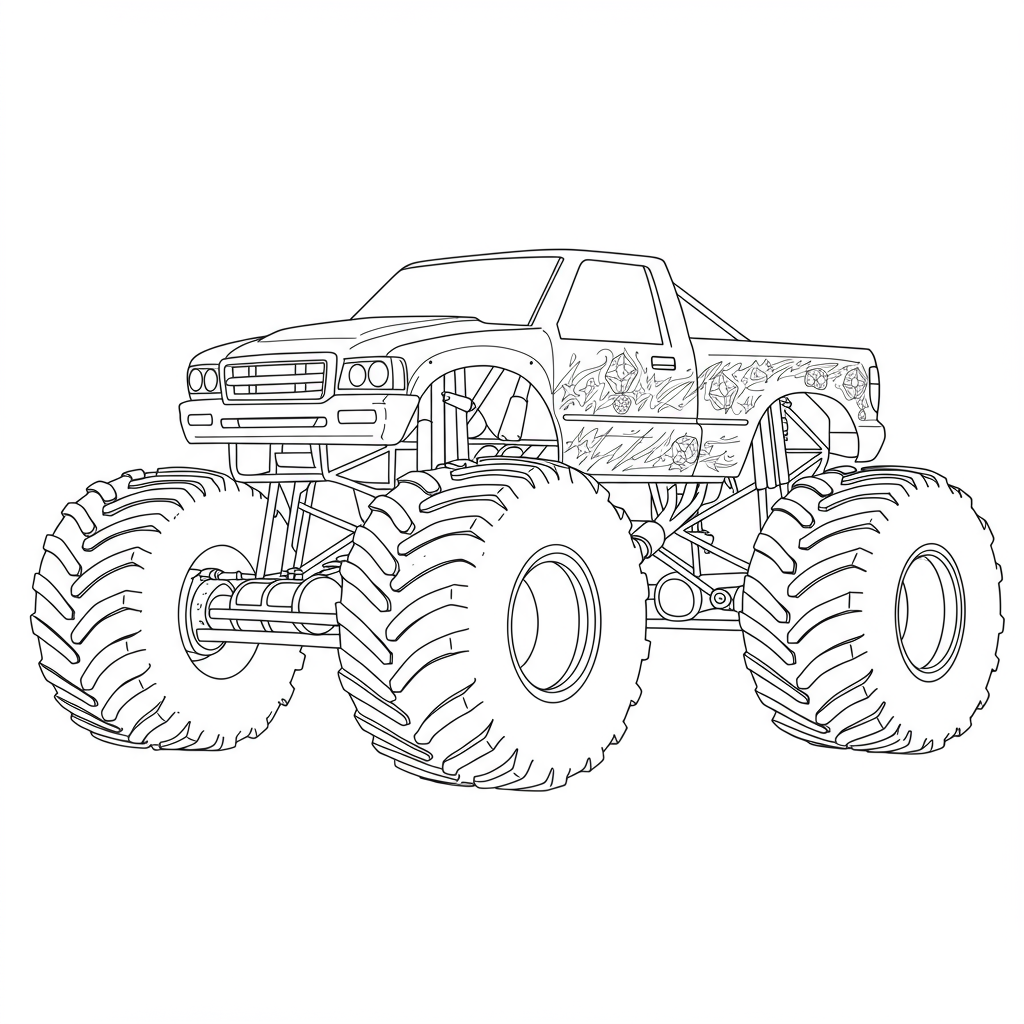 monster truck detailed coloring page
