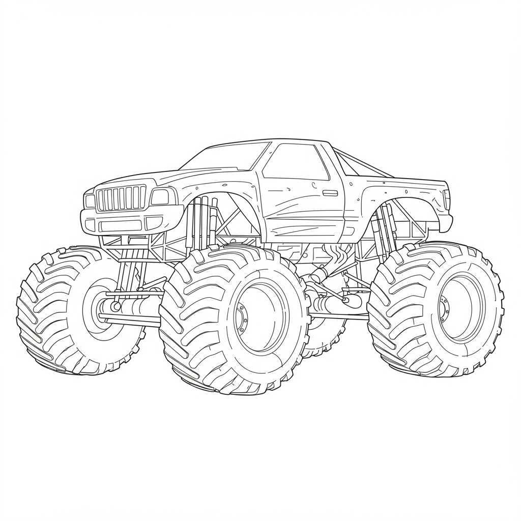 monster truck detailed coloring page