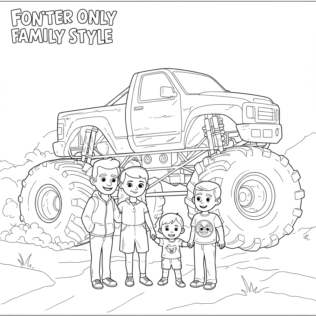 monster truck family coloring page