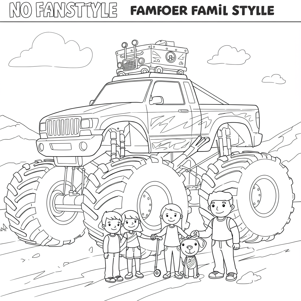 monster truck family coloring page