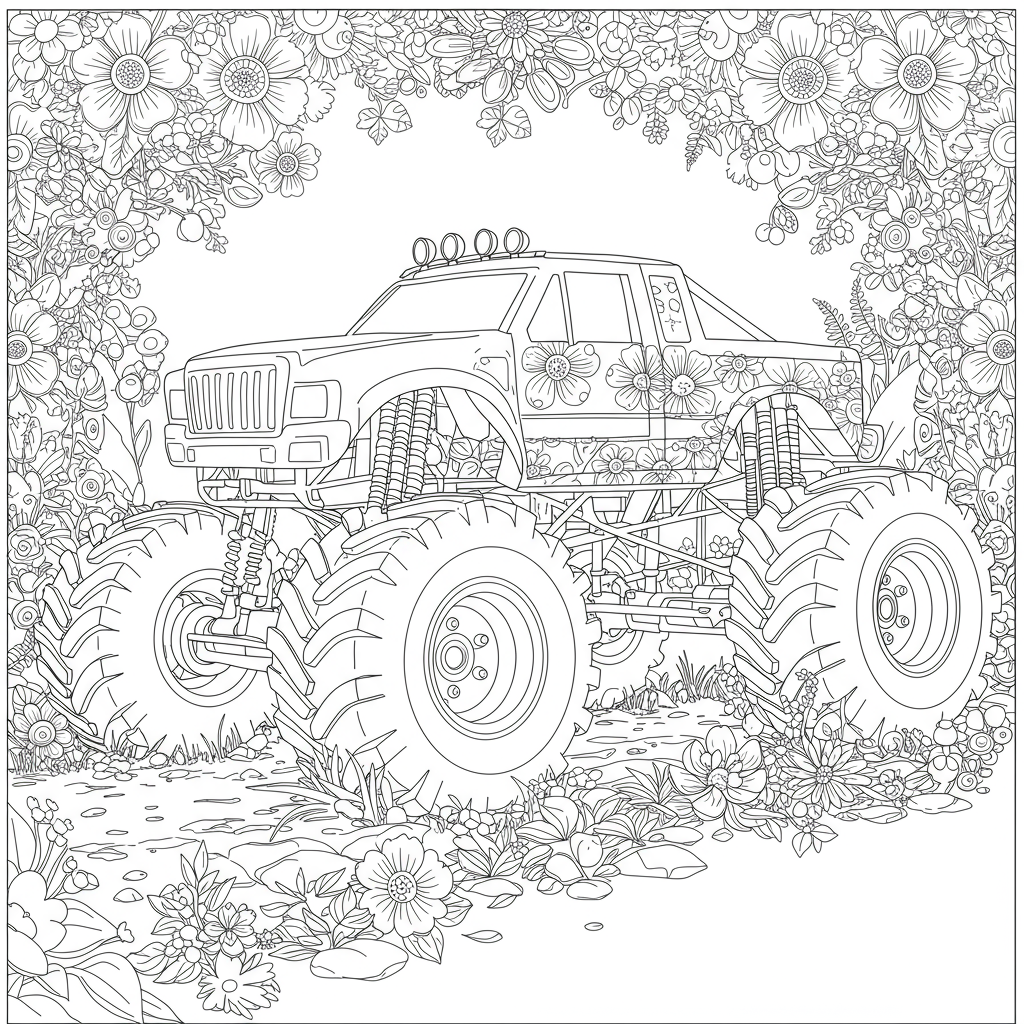 monster truck flowers coloring page