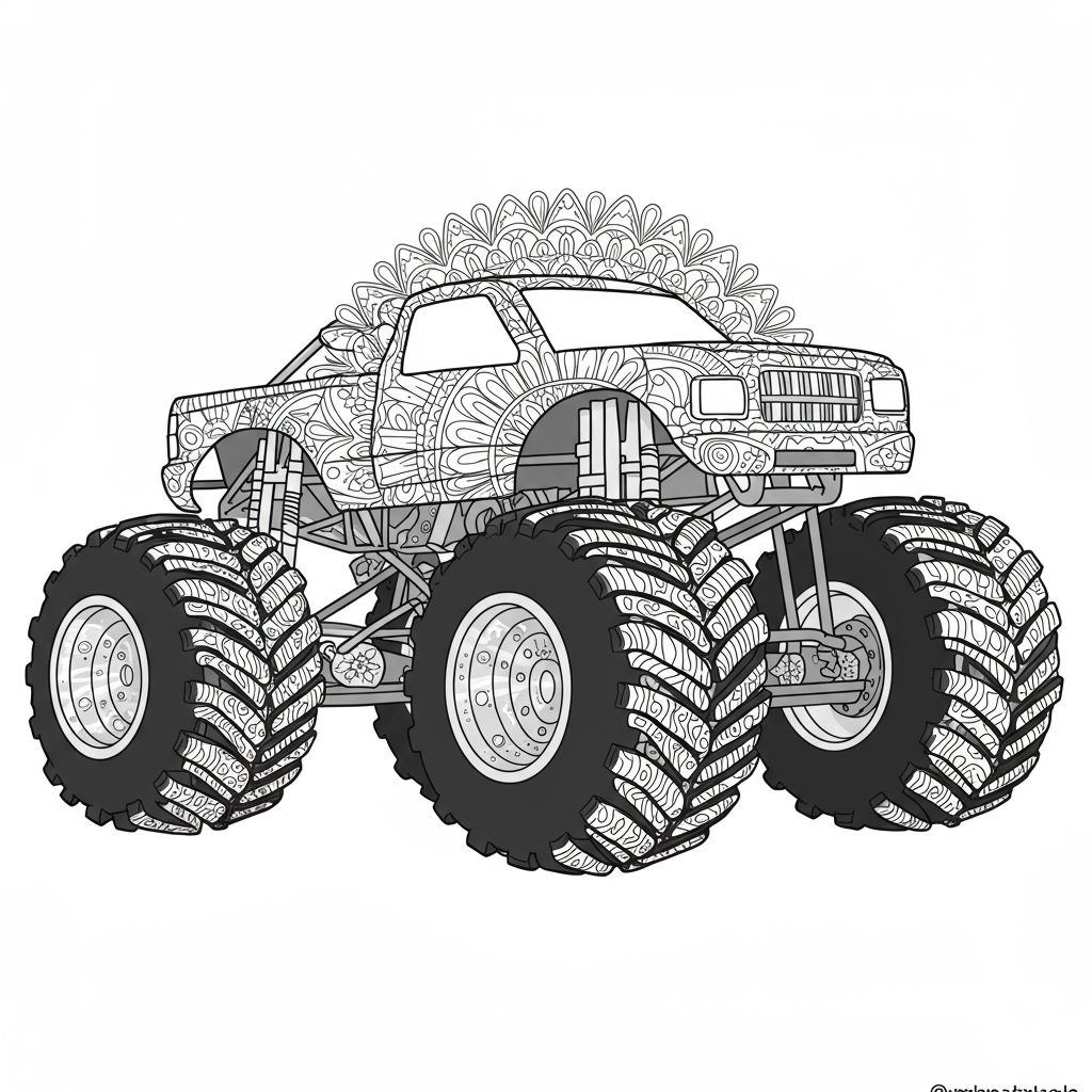 monster truck mandala coloring page