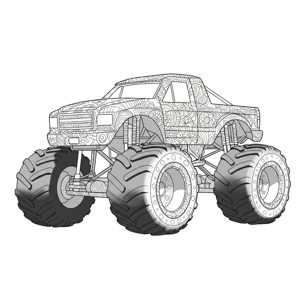 monster truck mandala coloring page