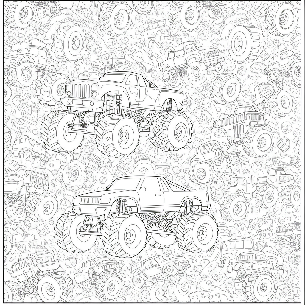 monster truck pattern coloring page