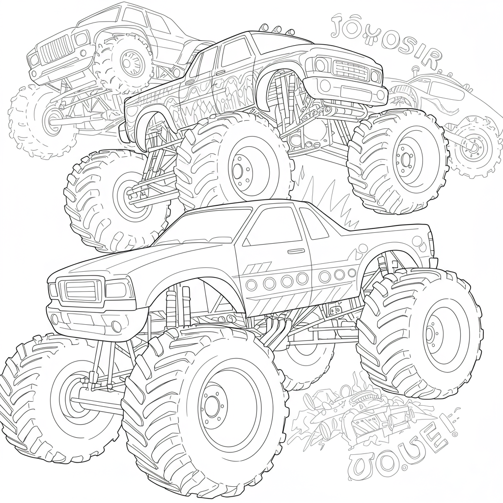 monster truck pattern coloring page