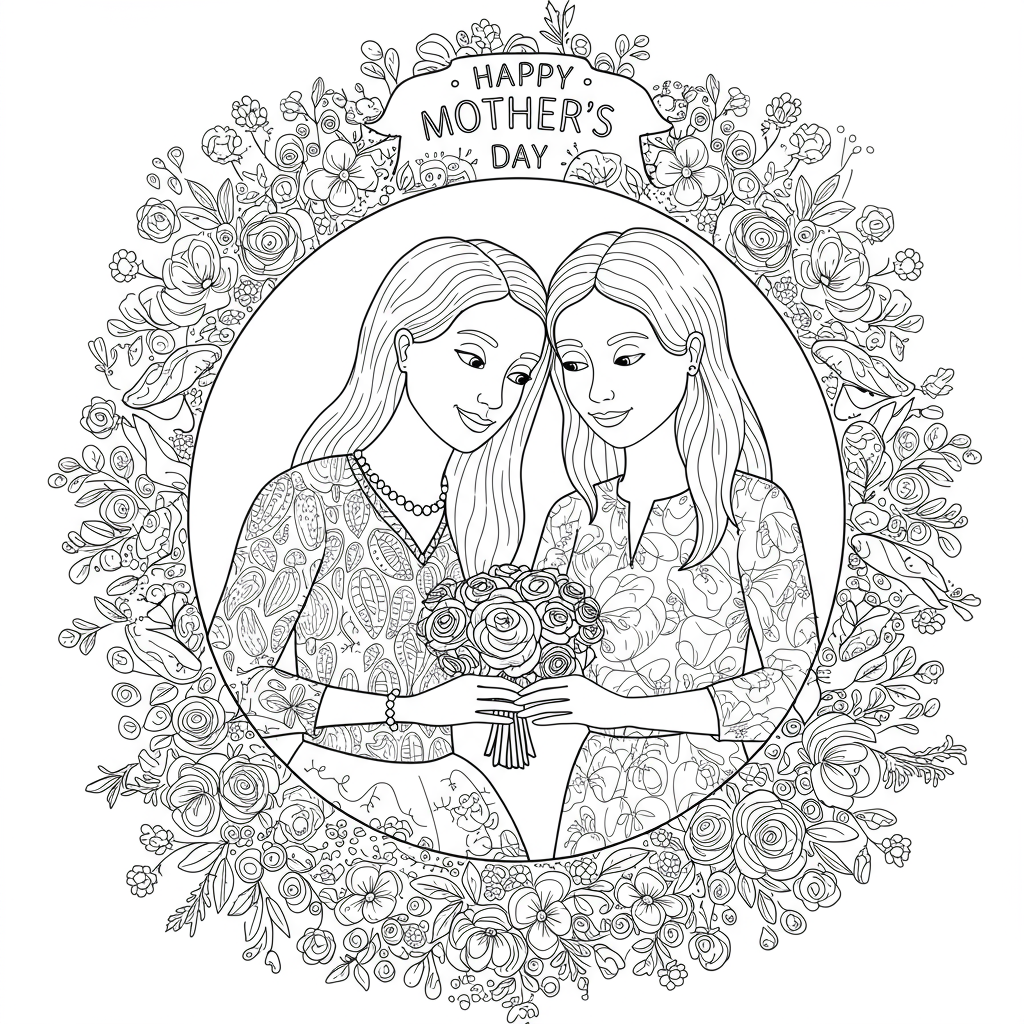 mother's day detailed coloring page
