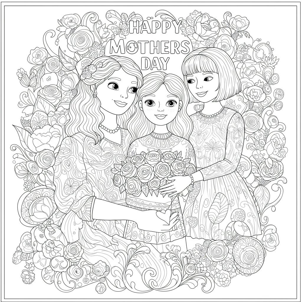 mothers day detailed coloring page