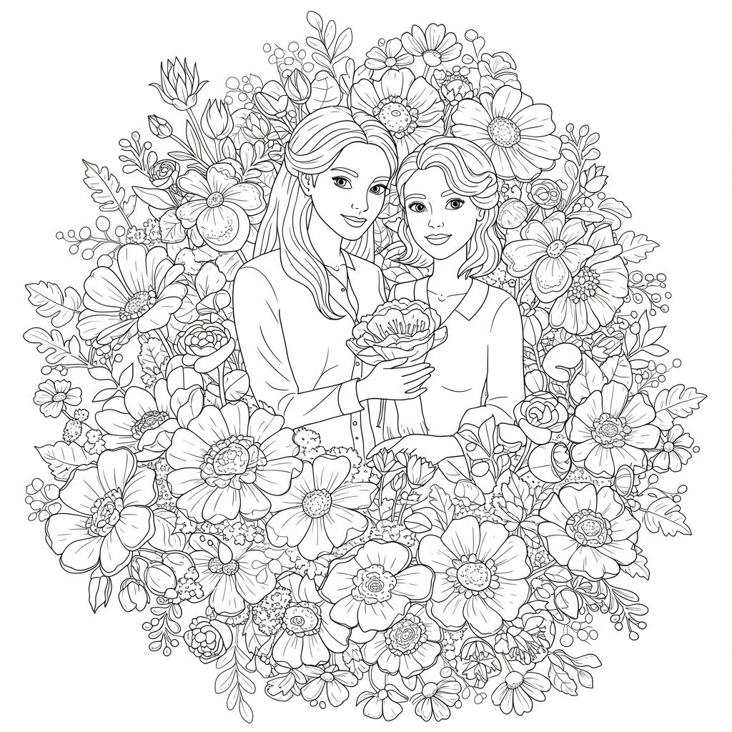 mother's day flowers coloring page