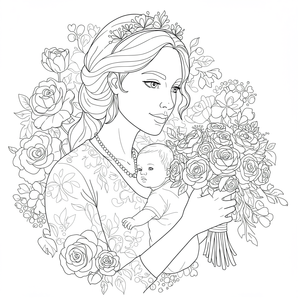 mother's day portrait coloring page