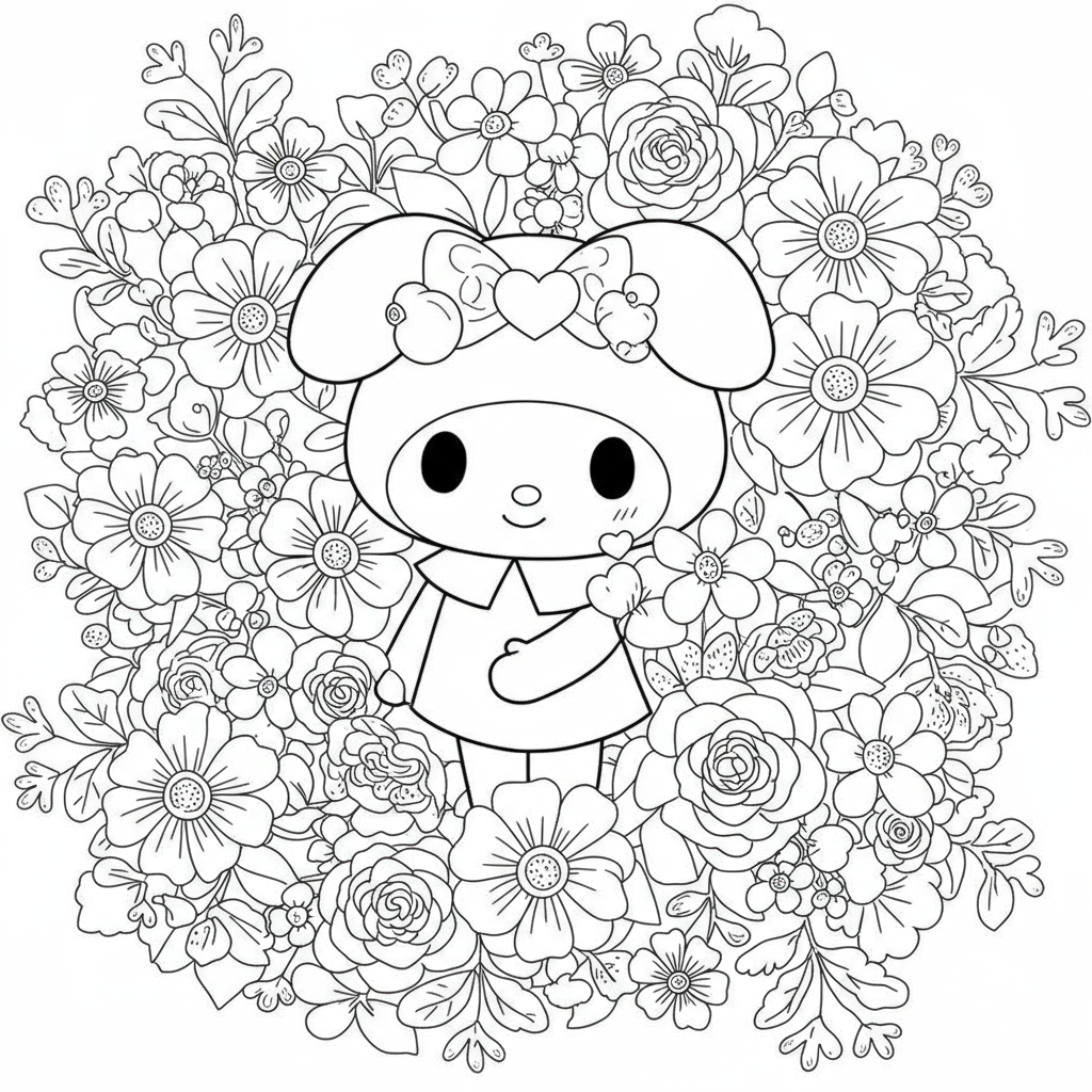 my melody flowers coloring page