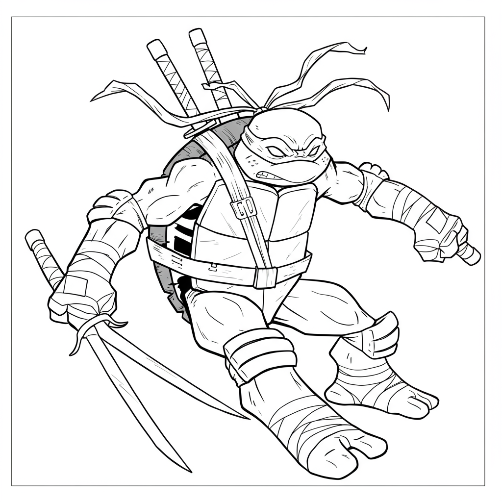 ninja turtle action coloring page